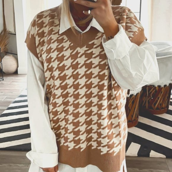 INFLUENCED BY HOUNDSTOOTH vest Tan - Picture 3 of 8
